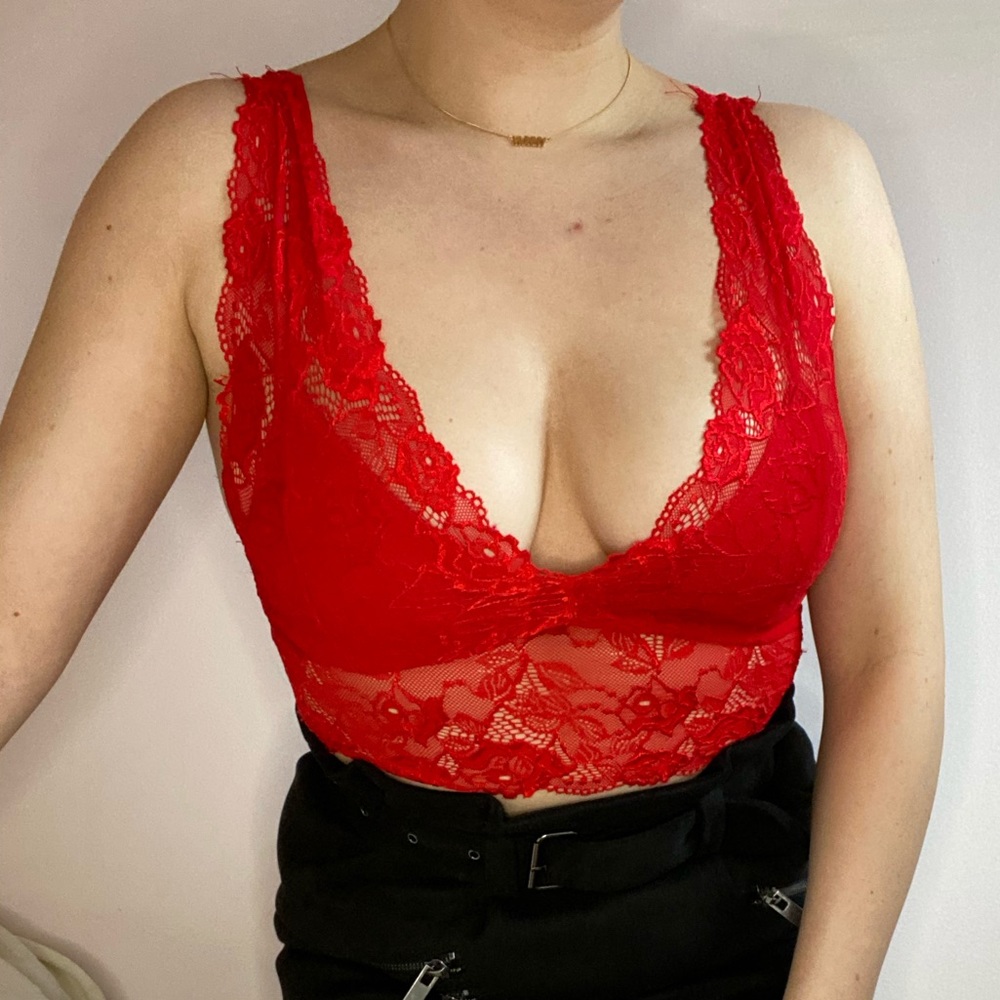 Red Lace Crop Top